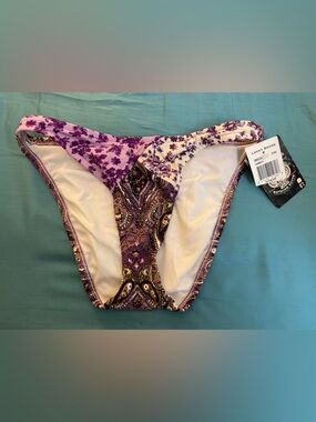 NWT Women Lucky Brand Purple Paisley & Floral Bikini Bottoms Sz M L